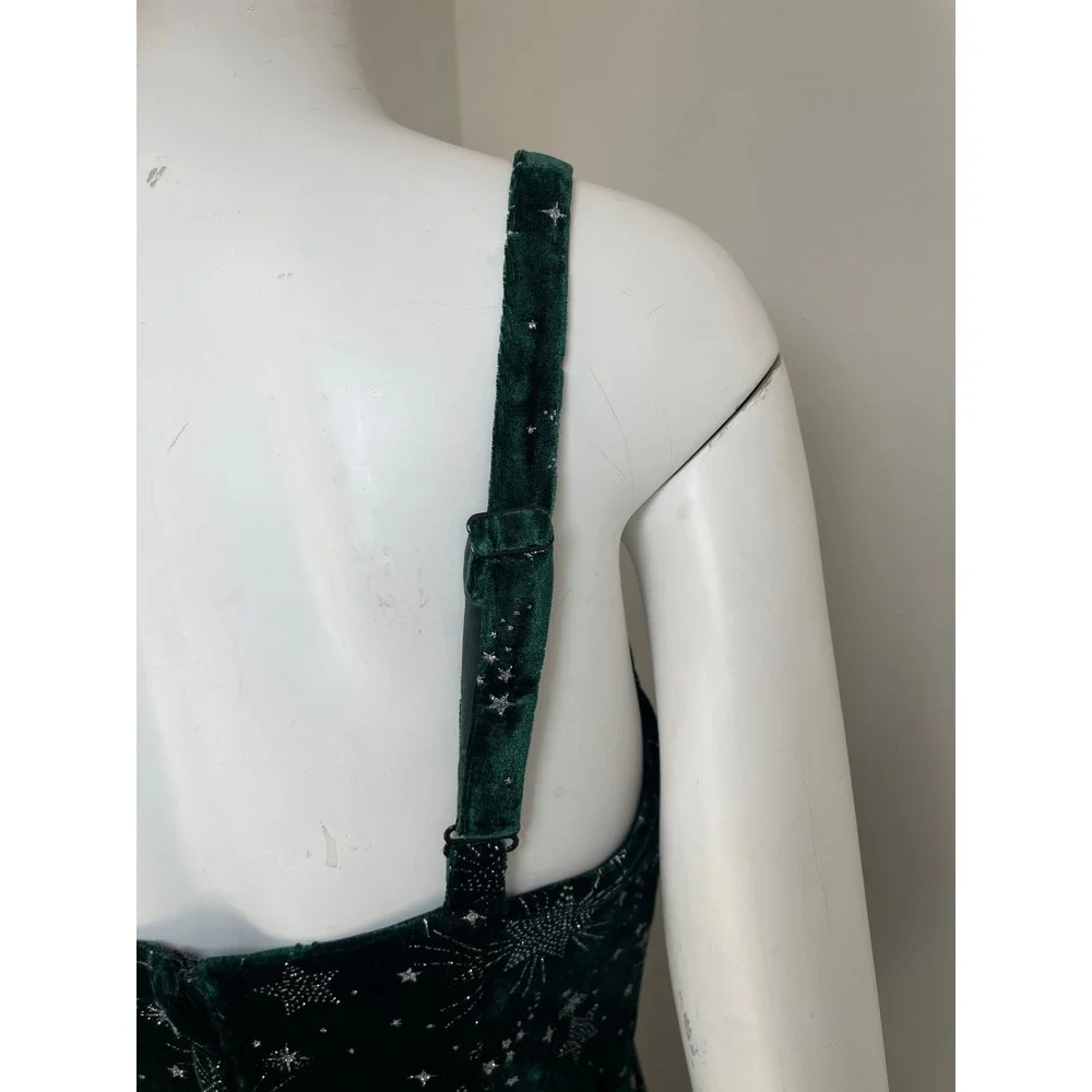 ModCloth x Collectif Green Velvet Celestial Starburst Midi Dress Pockets US 8